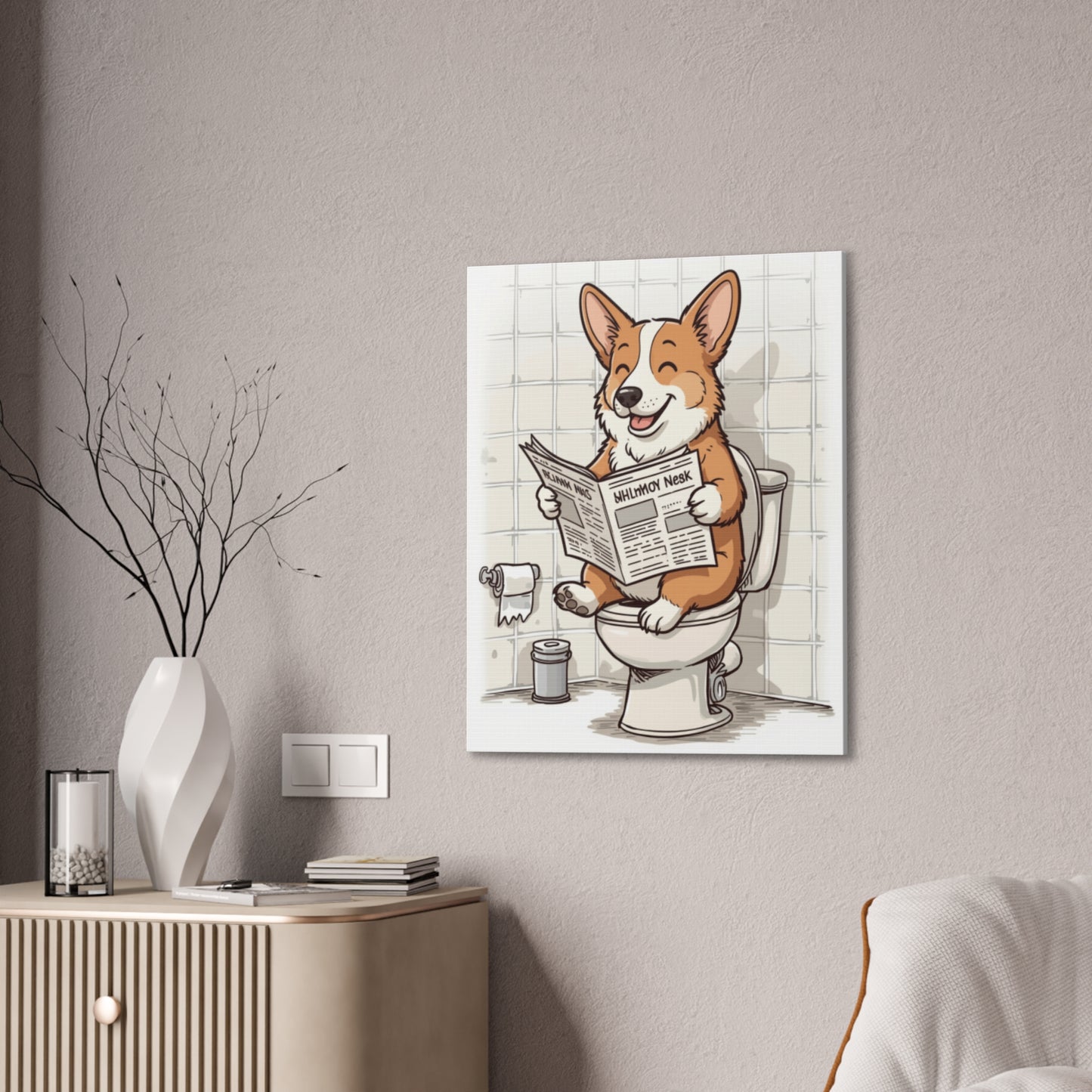 Corgi 0n the Pot - Canvas Stretched, 0.75"- Wall Art - 2026 - Bathroom Humor