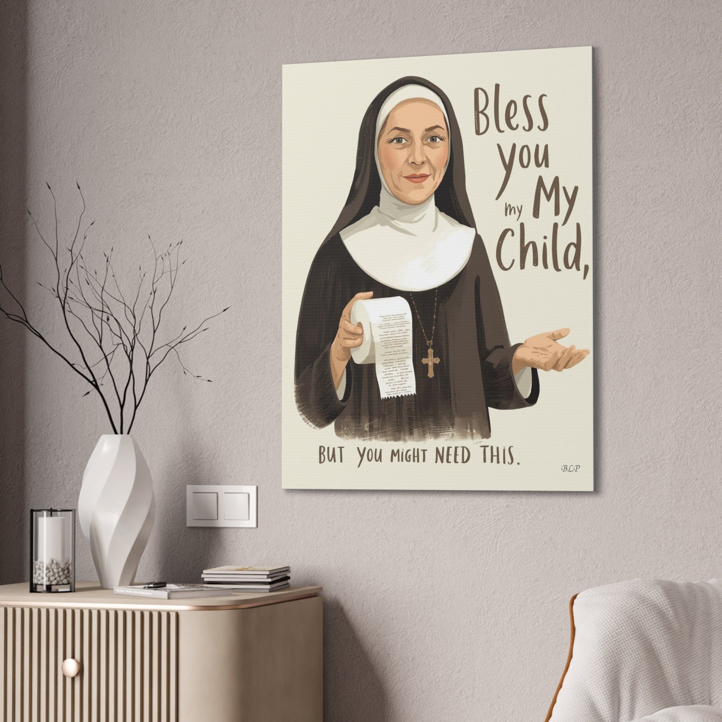 Bless You My Child - Canvas Stretched, 0.75" - 2026 Wall Art - Bathroom Humor