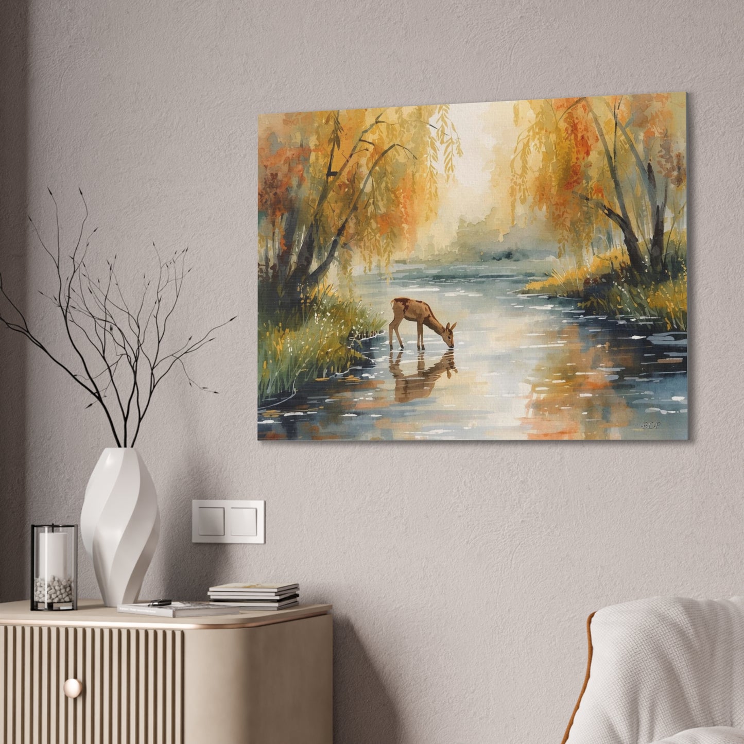 Deer Drinking - Canvas Stretched, 0.75" - 2026 Wall Art - Scenes