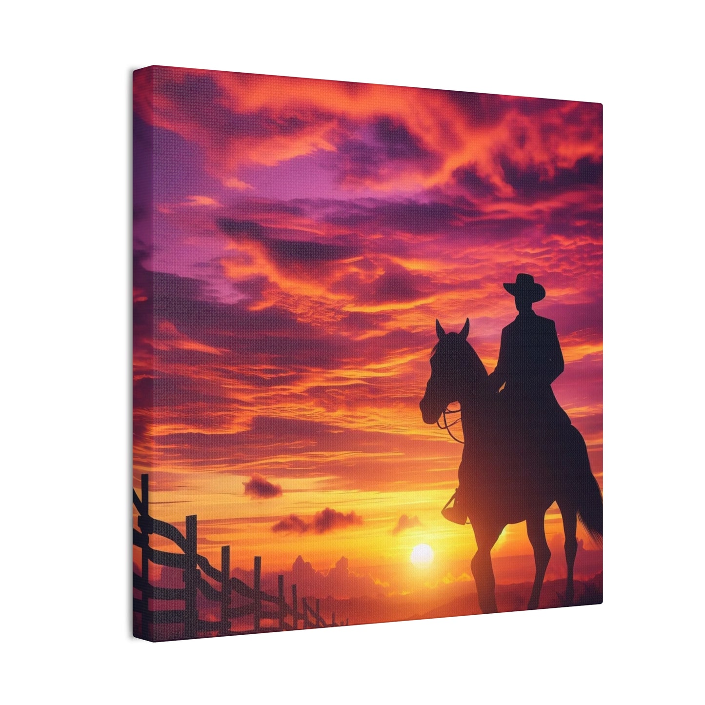 Cowboy in the Sunset - Canvas Stretched, 0.75"