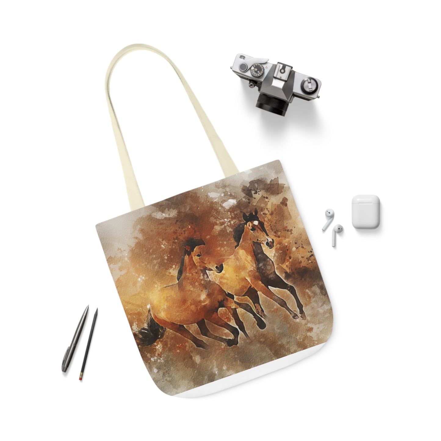 Horses - Canvas Tote Bag, 5-Color Straps