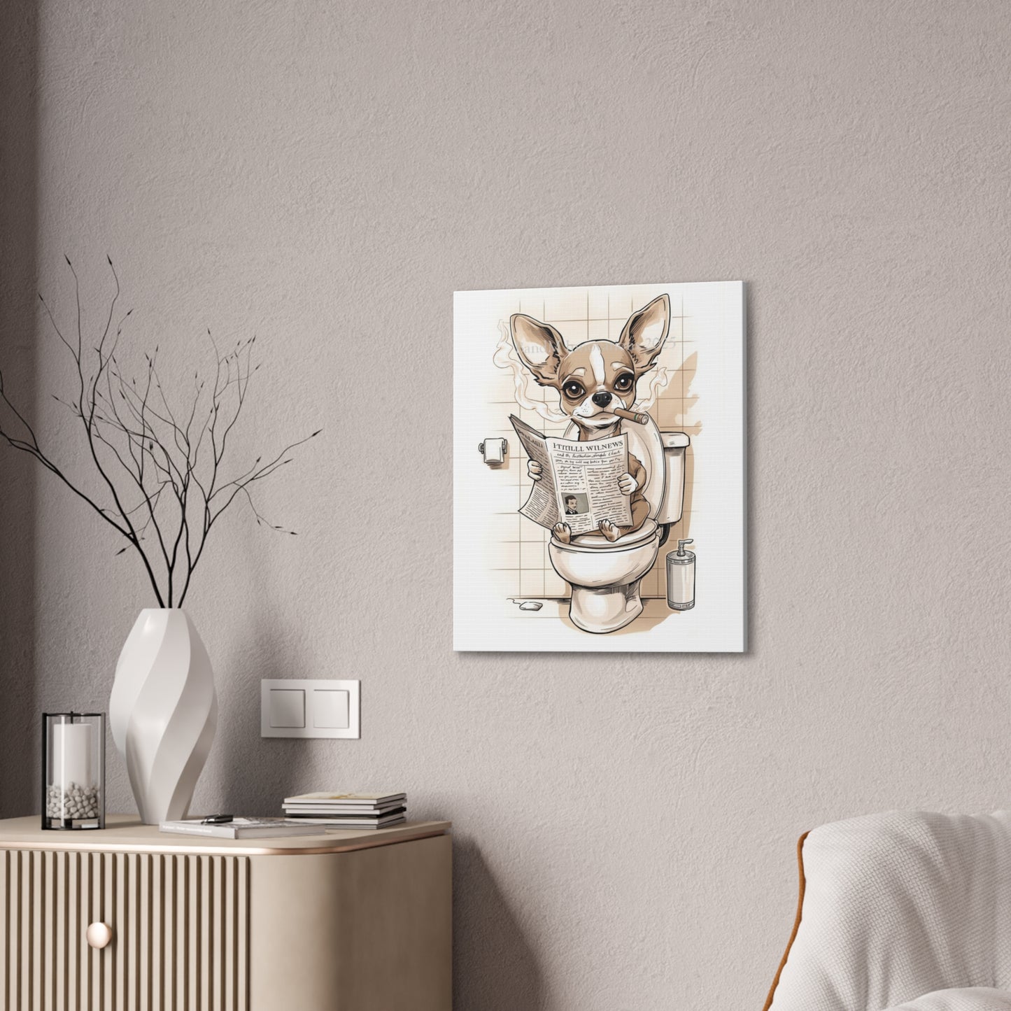 Chihuahua Reading the Paper - Canvas Stretched, 0.75" - Wall Art 2026 - Bathroom Humor