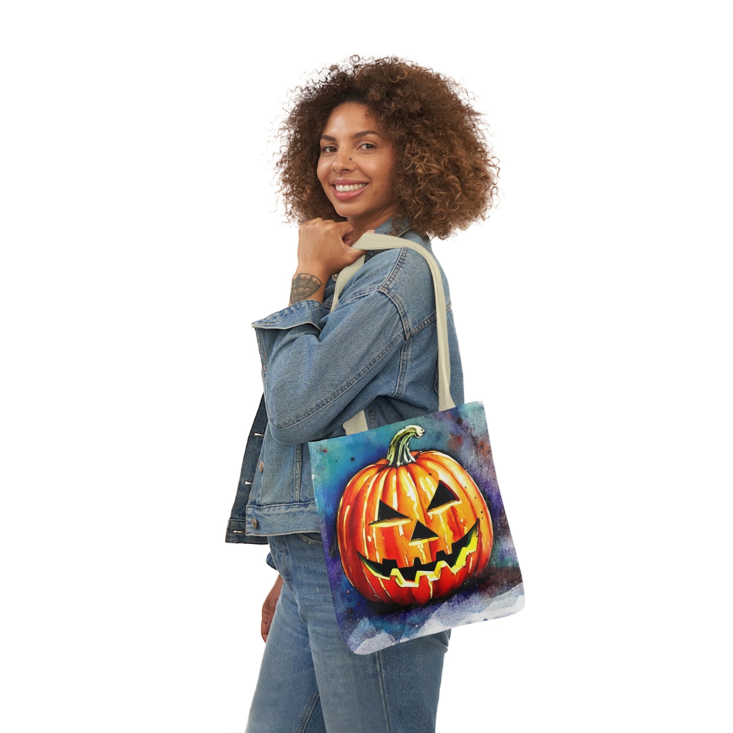 Pumkin Face - Canvas Tote Bag, 5-Color Straps - Halloween