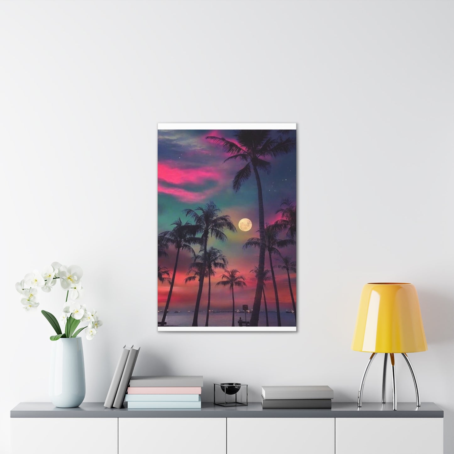 Moon Rise Palms - Canvas Stretched, 0.75"