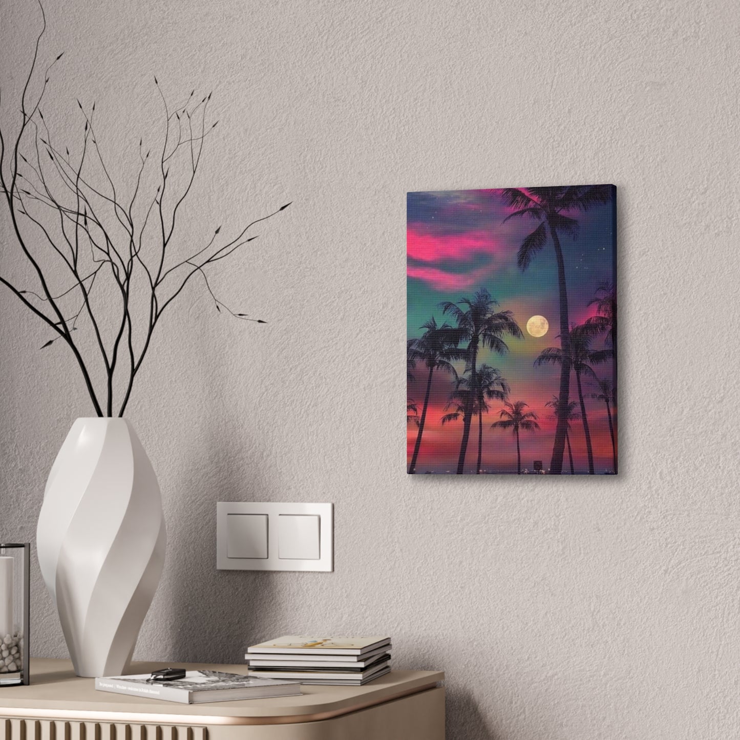 Moon Rise Palms - Canvas Stretched, 0.75"