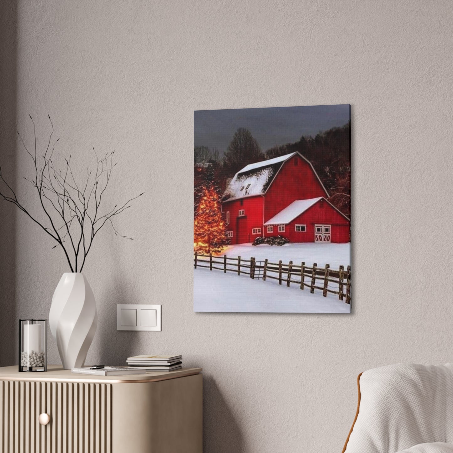 Barn in Winter - Canvas Stretched, 0.75"