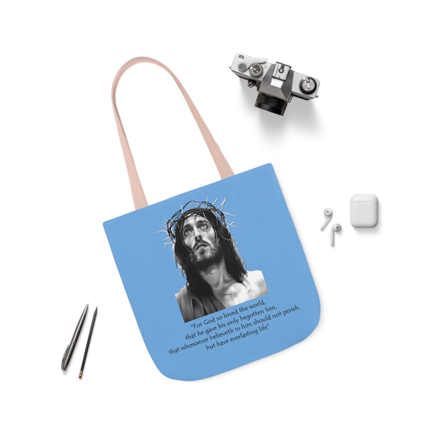 John 3:16 - Canvas Tote Bag, 5-Color Straps - Religion - Easter