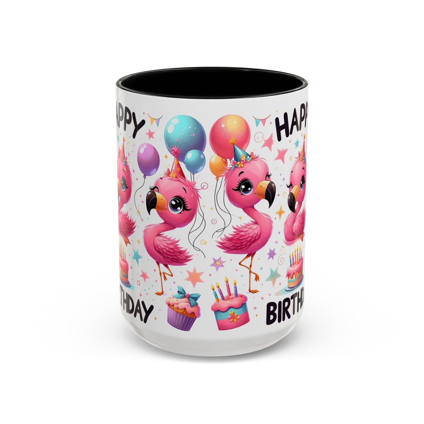 Happy Flamingo Birthday - Accent Coffee Mug (11, 15oz)