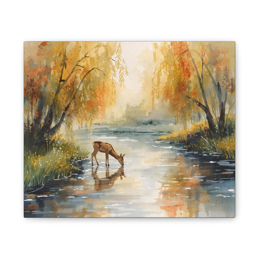Deer Drinking - Canvas Stretched, 0.75" -  2026 Wall Art - Scenes