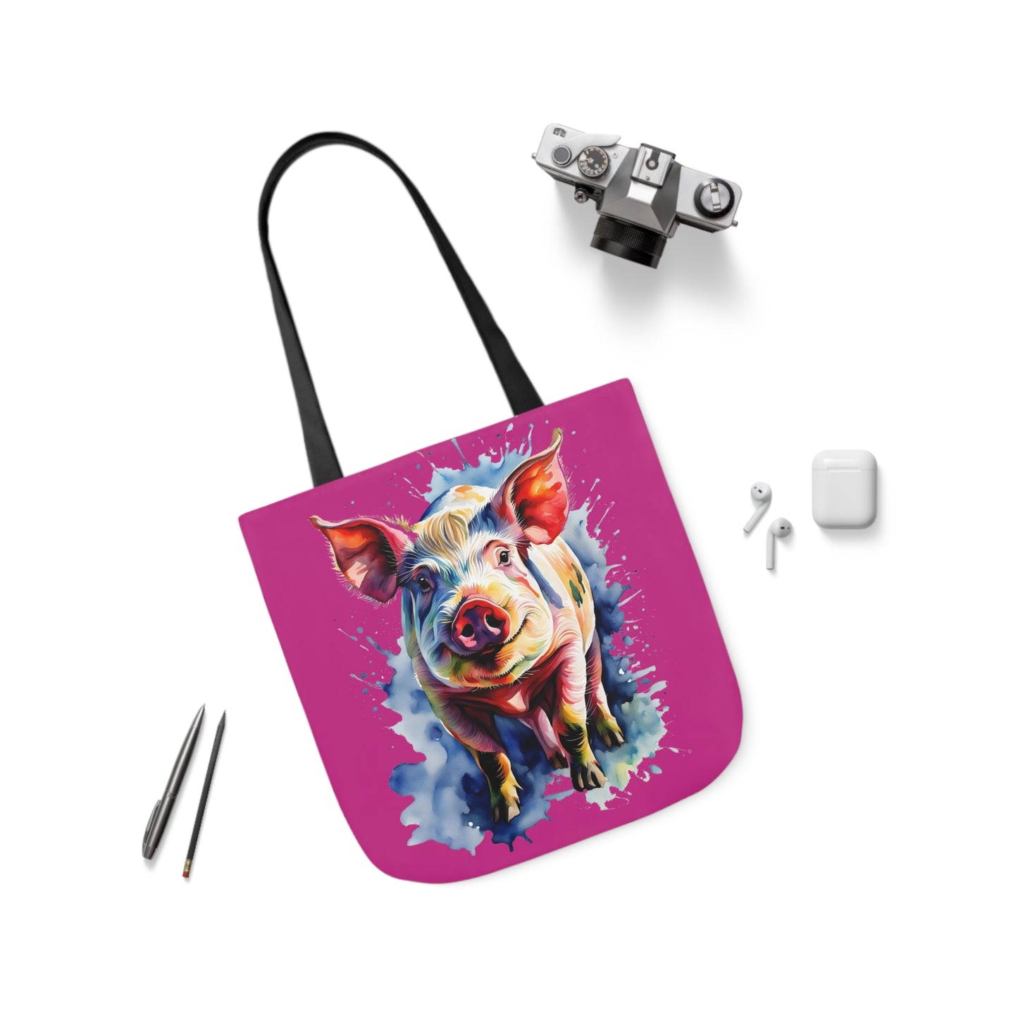 Arnold the Pig - Canvas Tote Bag, 5-Color Straps