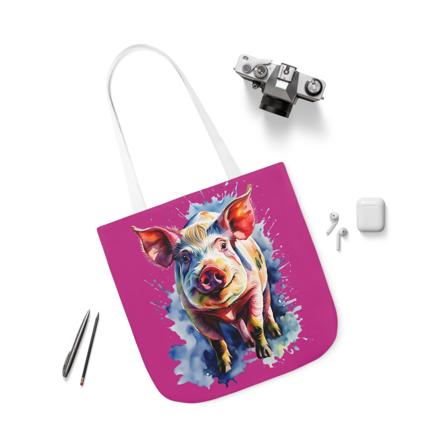 Arnold the Pig - Canvas Tote Bag, 5-Color Straps