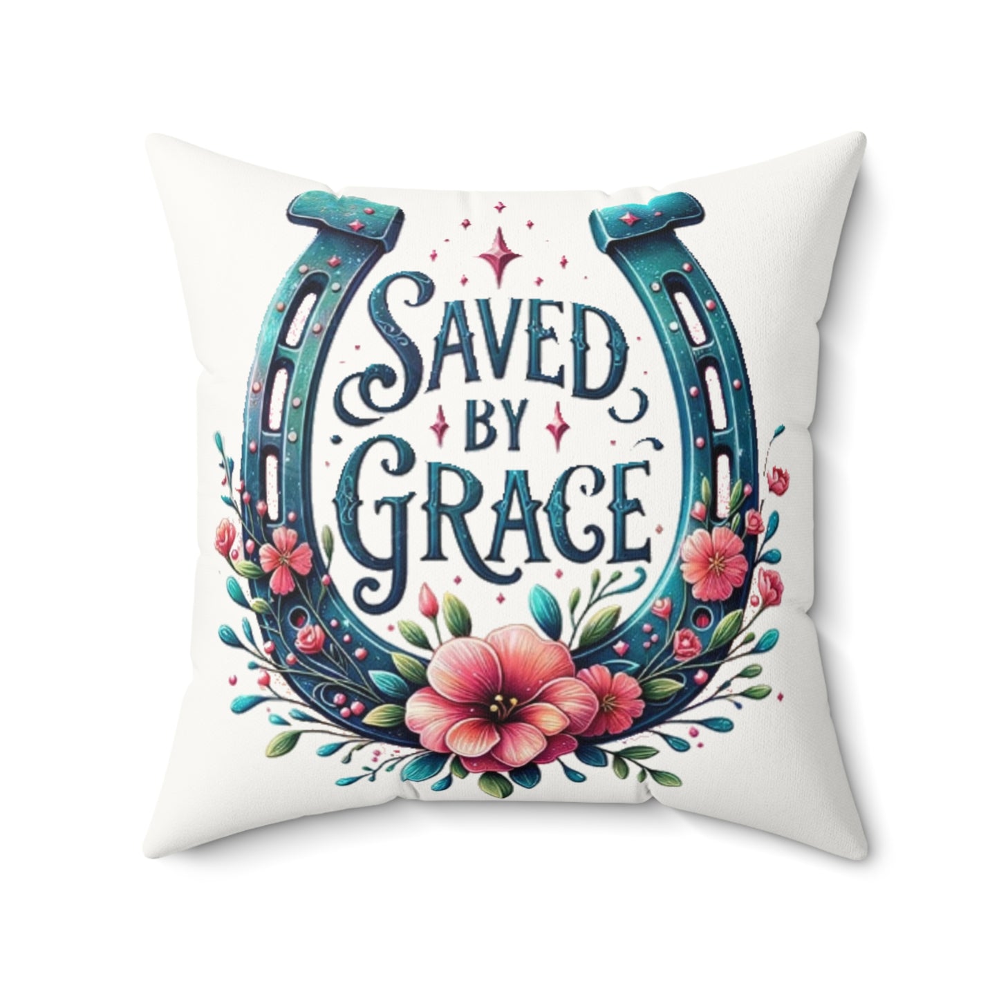 Saved By Grace - Faux Suede Square Pillow - Easter - Mother's Day - Father's Day