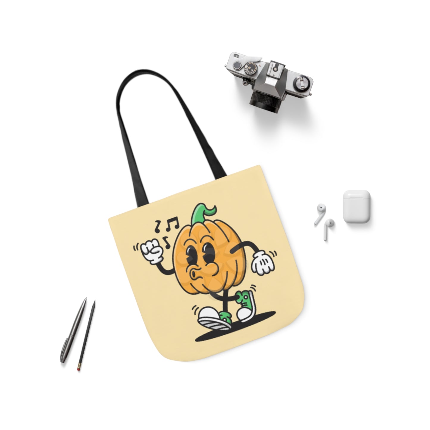 Happy Pumpkin - Canvas Tote Bag, 5-Color Straps - Halloween