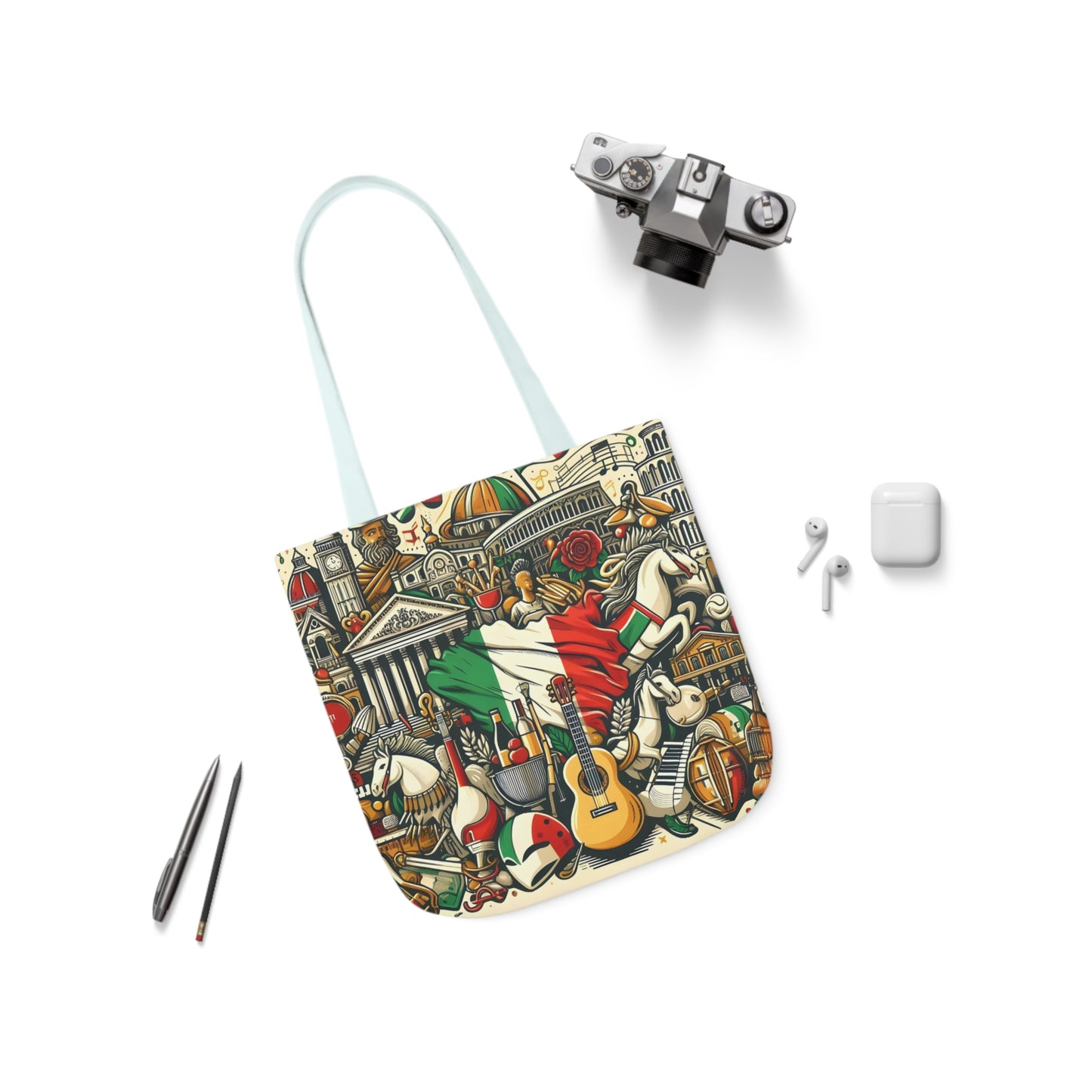 Italian Mural - Canvas Tote Bag, 5-Color Straps