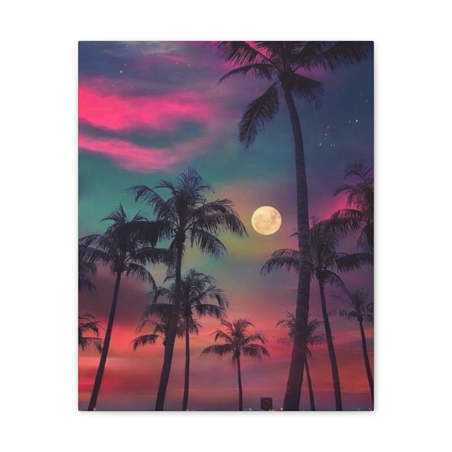 Moon Rise Palms - Canvas Stretched, 0.75"