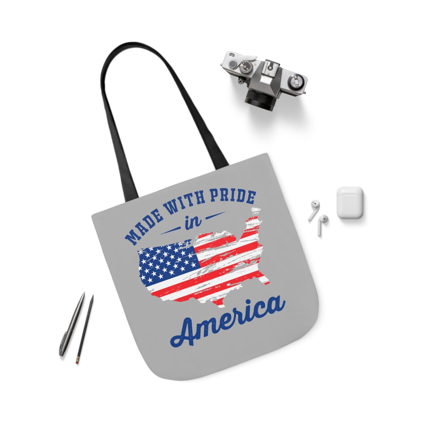 Made with Pride - Canvas Tote Bag, 5-Color Straps - Patriotic