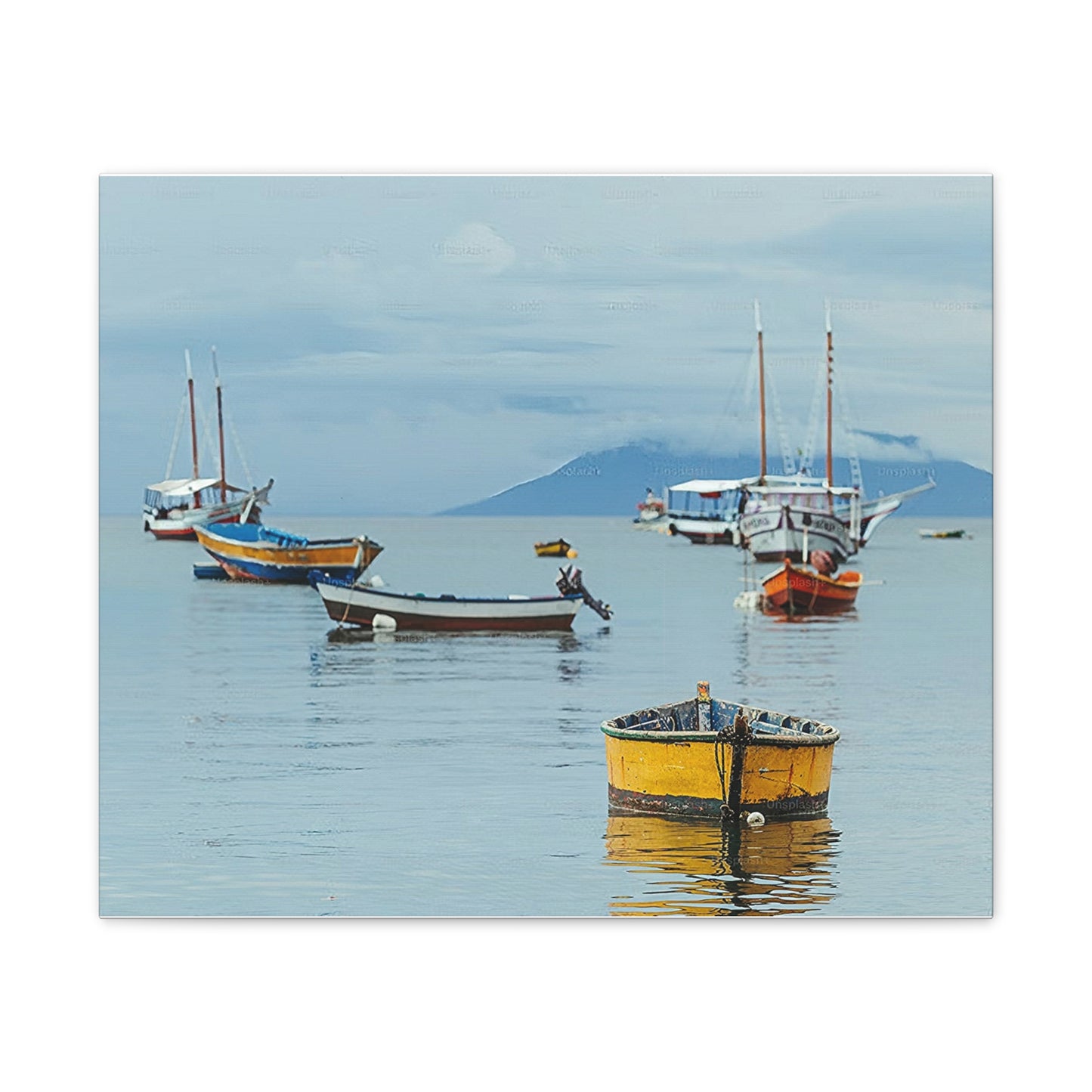 Boats in Harbor _ Canvas Stretched, 0.75"