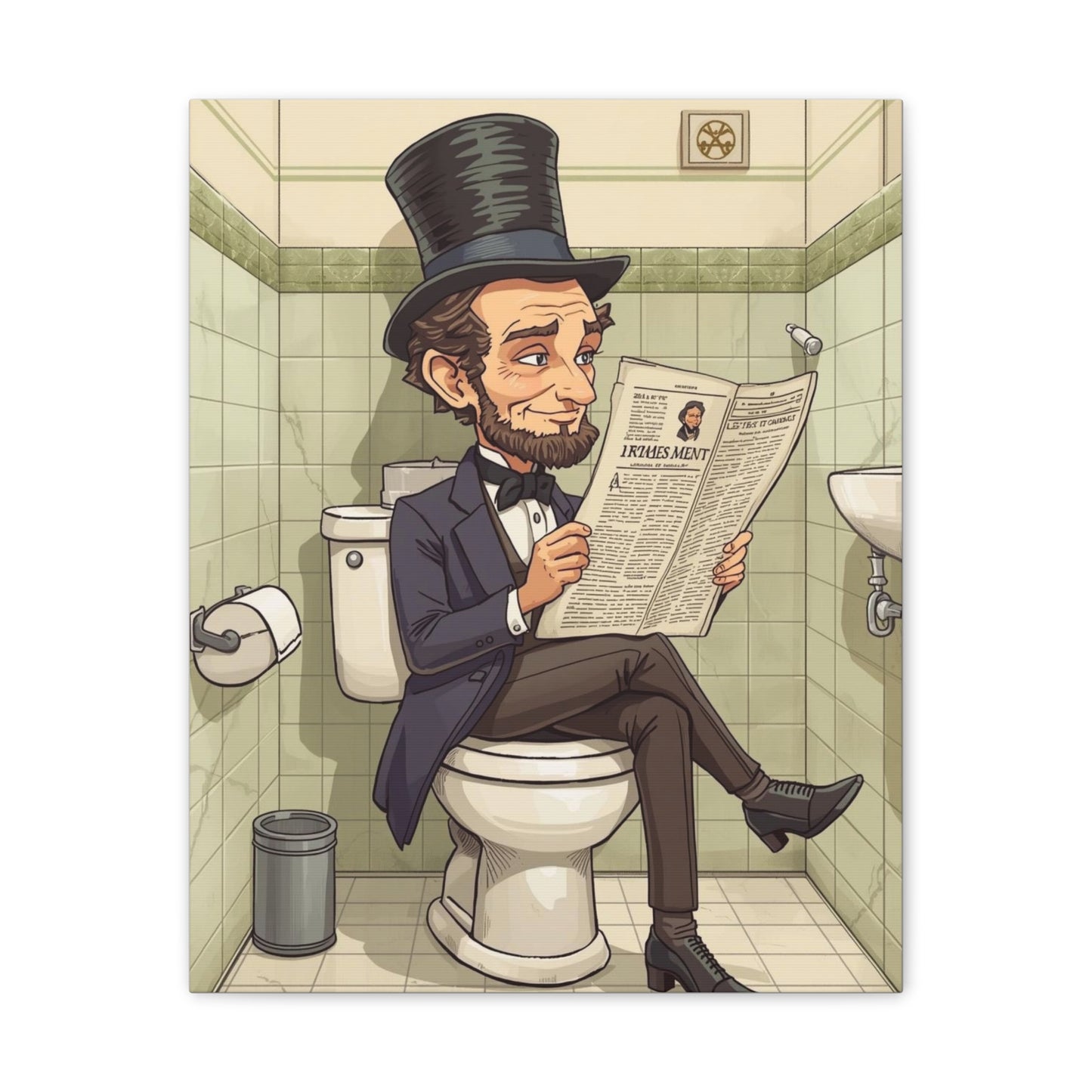 Abe on the Stool - Canvas Stretched, 0.75" - Wall Art 2026 - Bathroom Humor