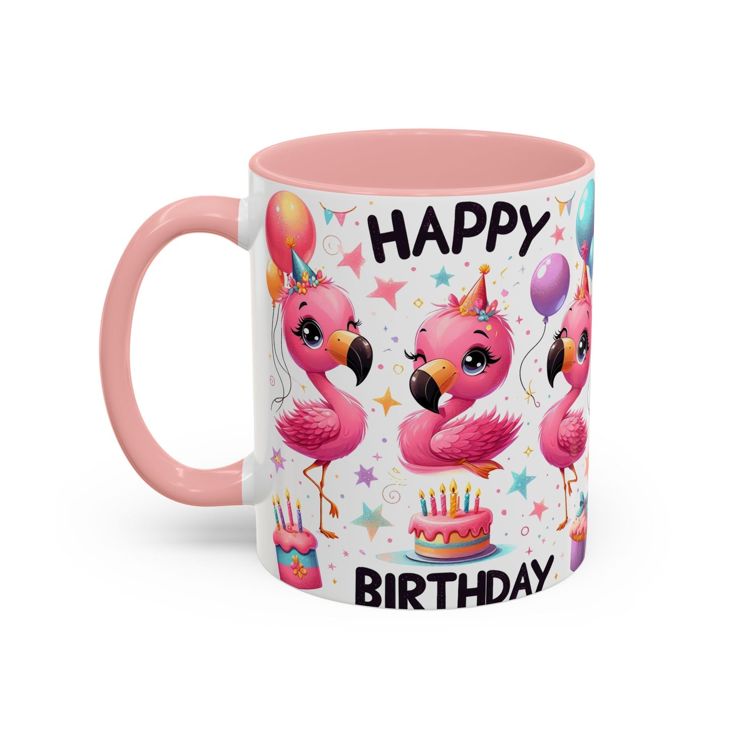 Happy Flamingo Birthday - Accent Coffee Mug (11, 15oz)