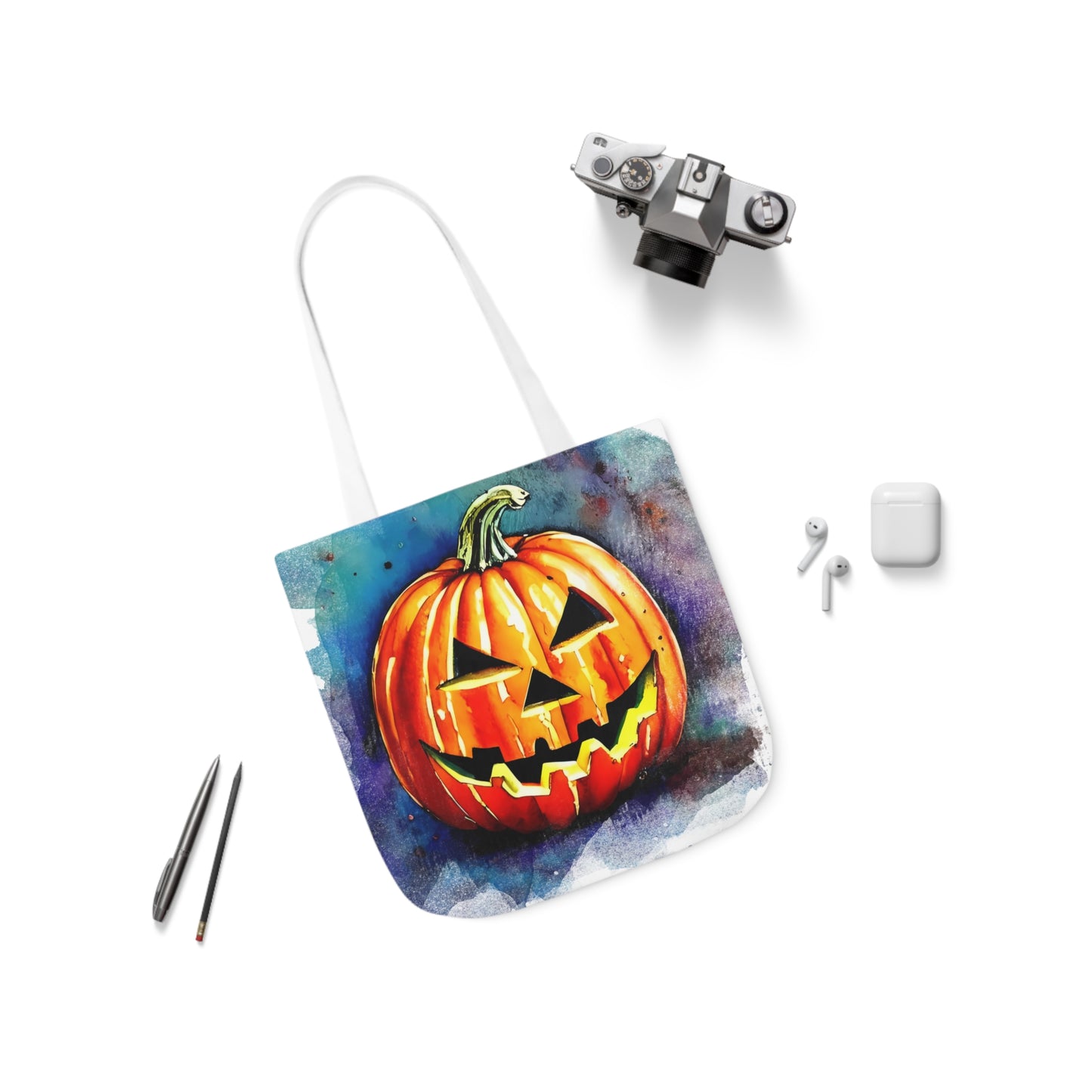 Pumkin Face - Canvas Tote Bag, 5-Color Straps - Halloween