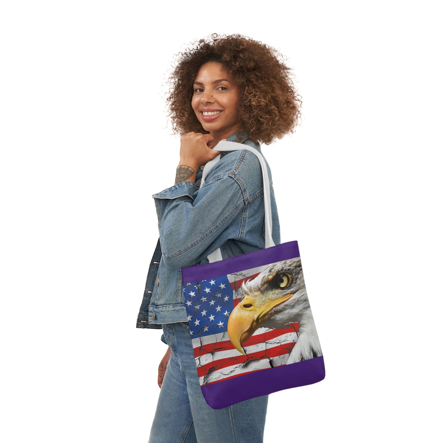 American Eagle - Canvas Tote Bag, 5-Color Straps - Patriotic