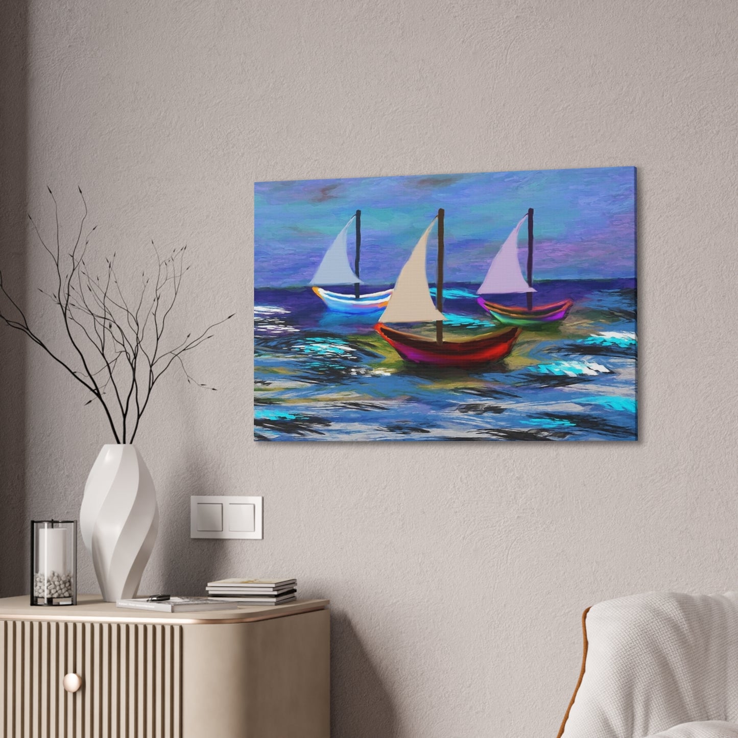 Sail Boats - Pastel _ Canvas Stretched, 0.75"