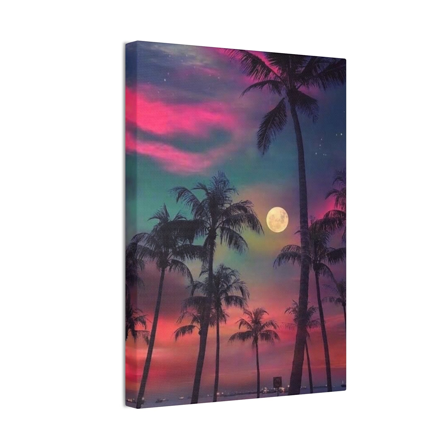 Moon Rise Palms - Canvas Stretched, 0.75"