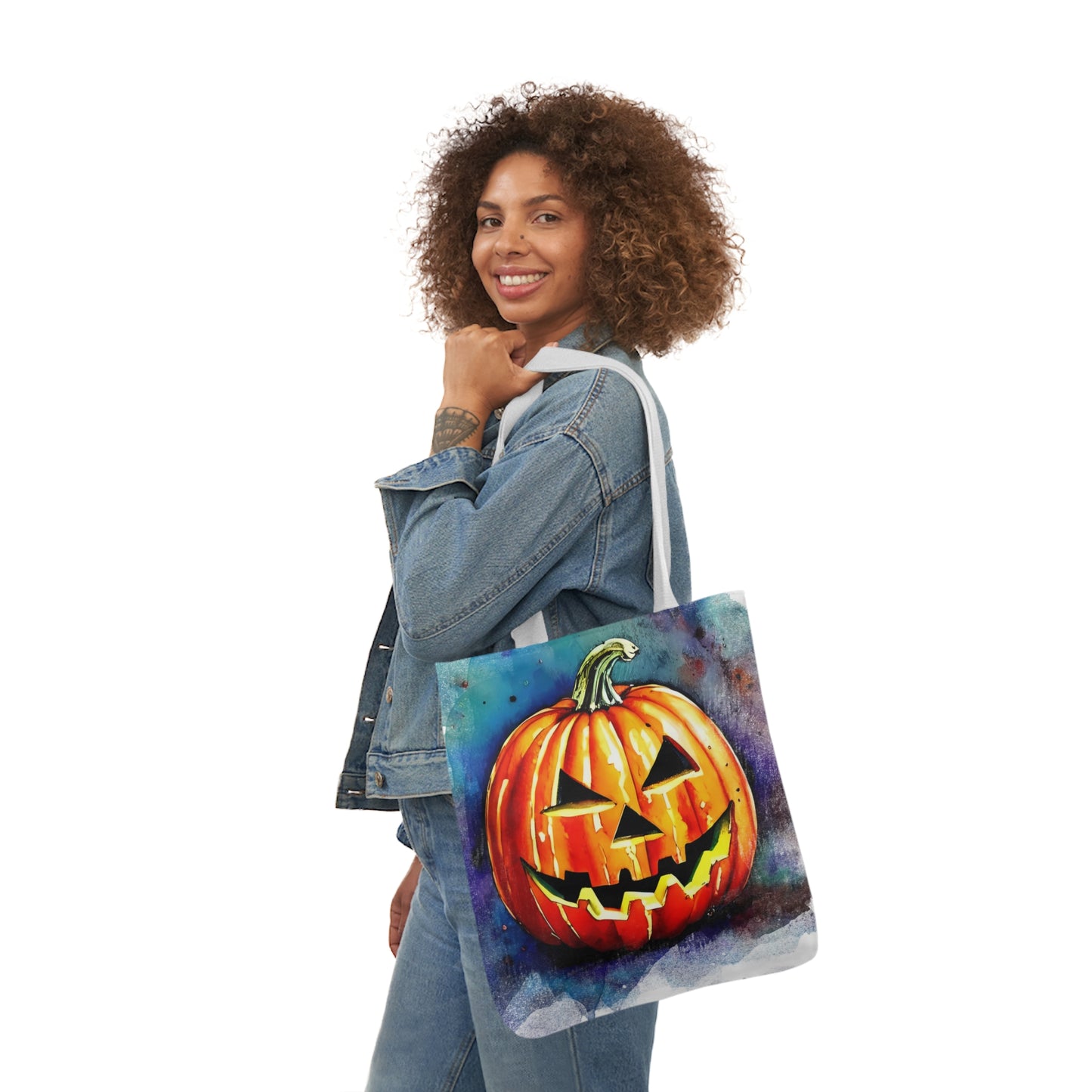 Pumkin Face - Canvas Tote Bag, 5-Color Straps - Halloween