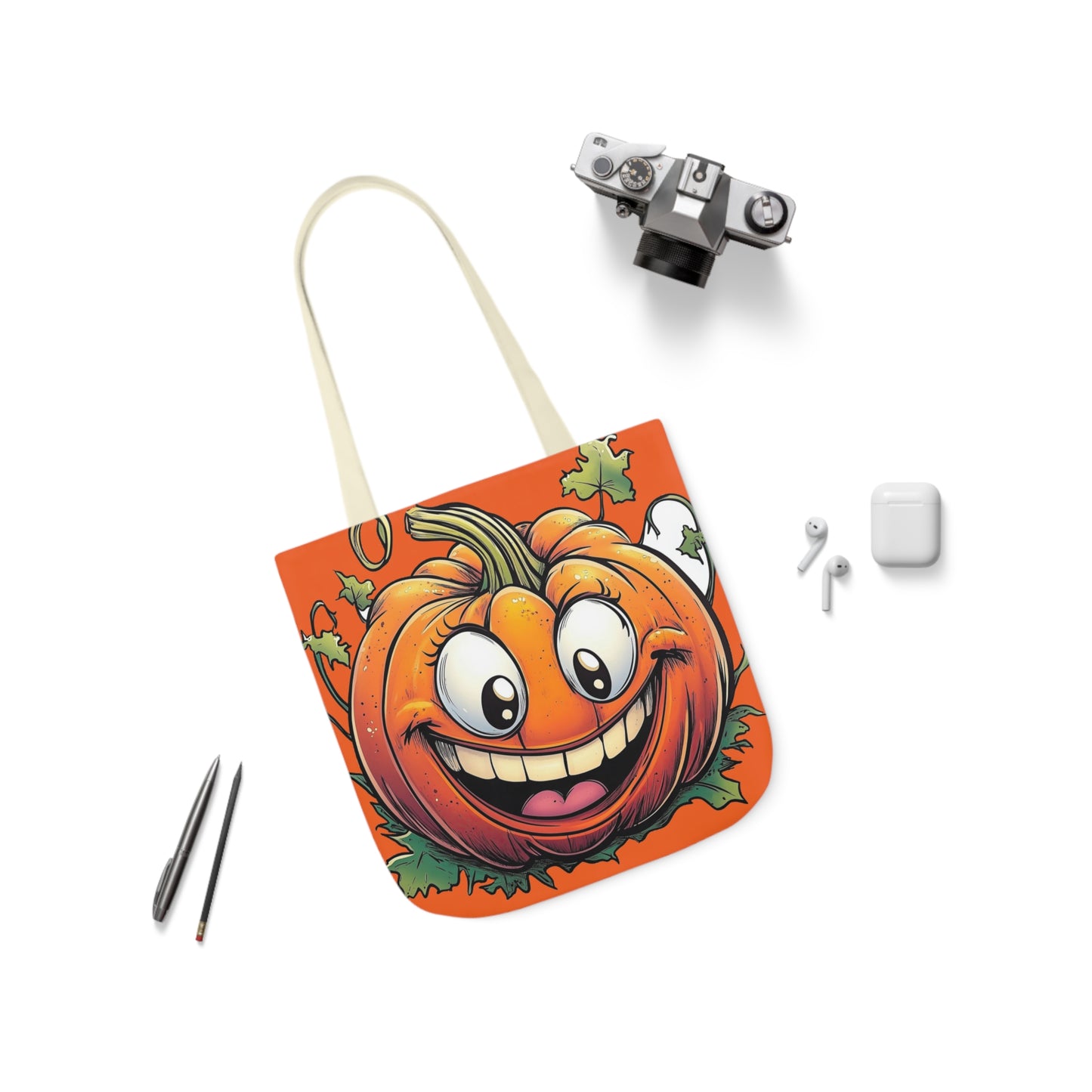 Happy Pumpkin - Canvas Tote Bag, 5-Color Straps - Halloween