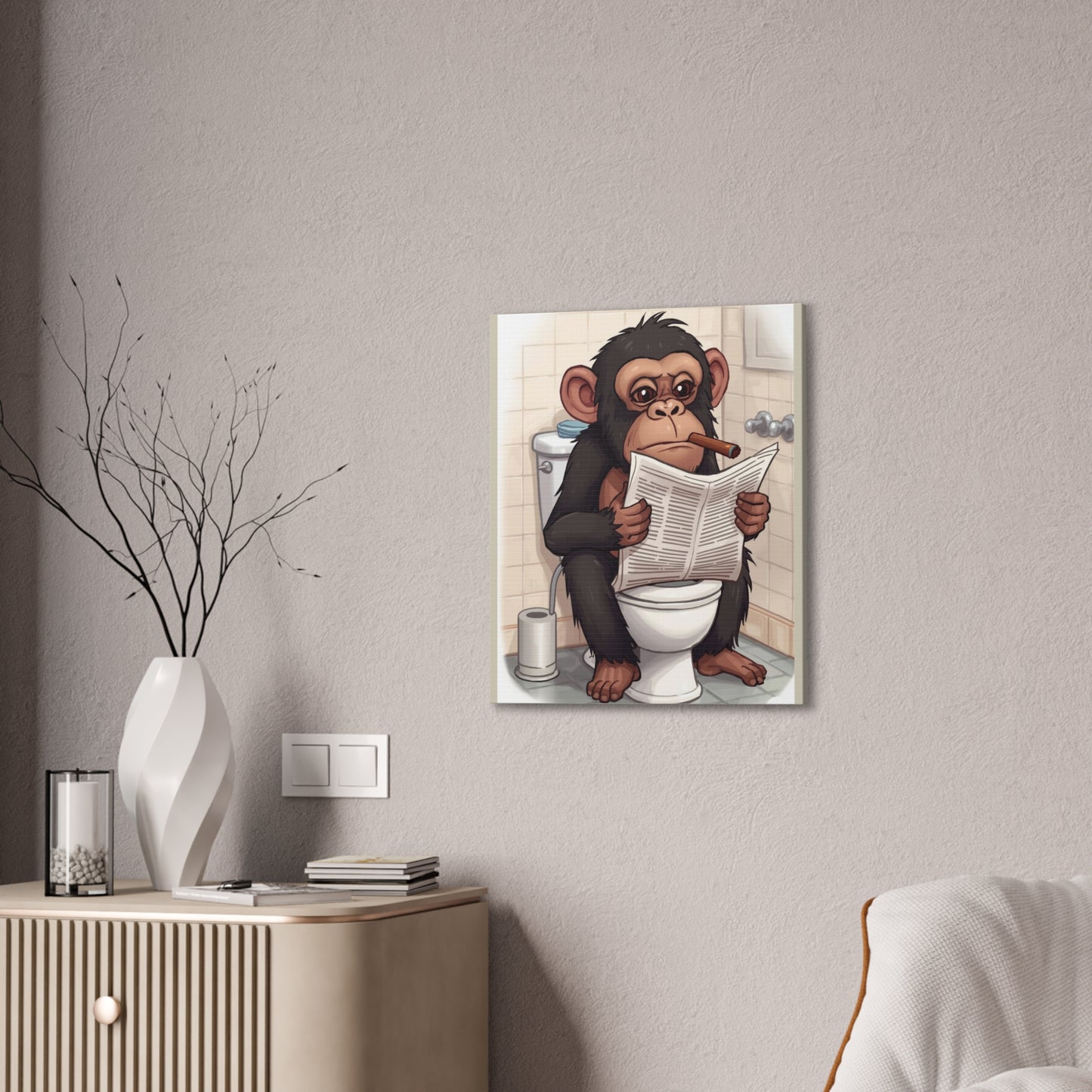 Chimp on the pot - Canvas Stretched, 0.75" - Wall Art 2026 - Bathroom Humor