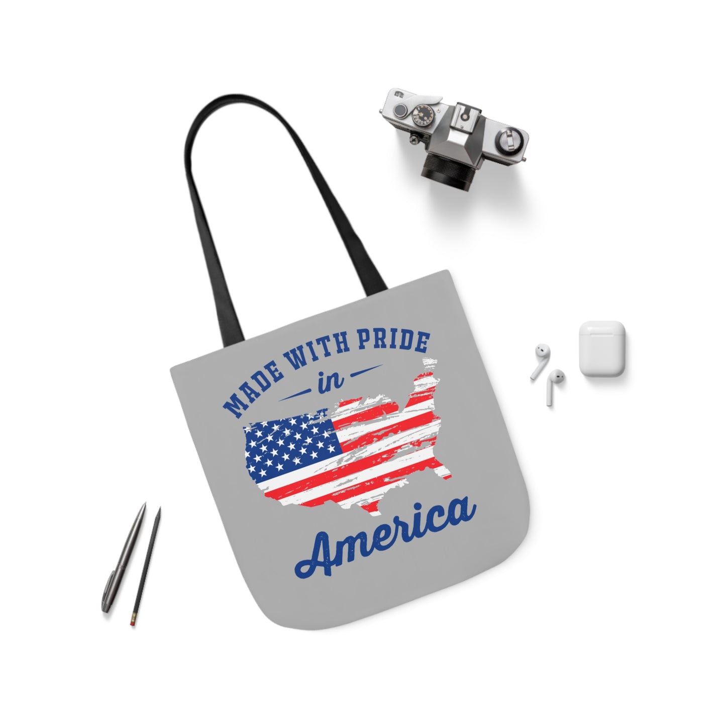 Made with Pride - Canvas Tote Bag, 5-Color Straps - Patriotic