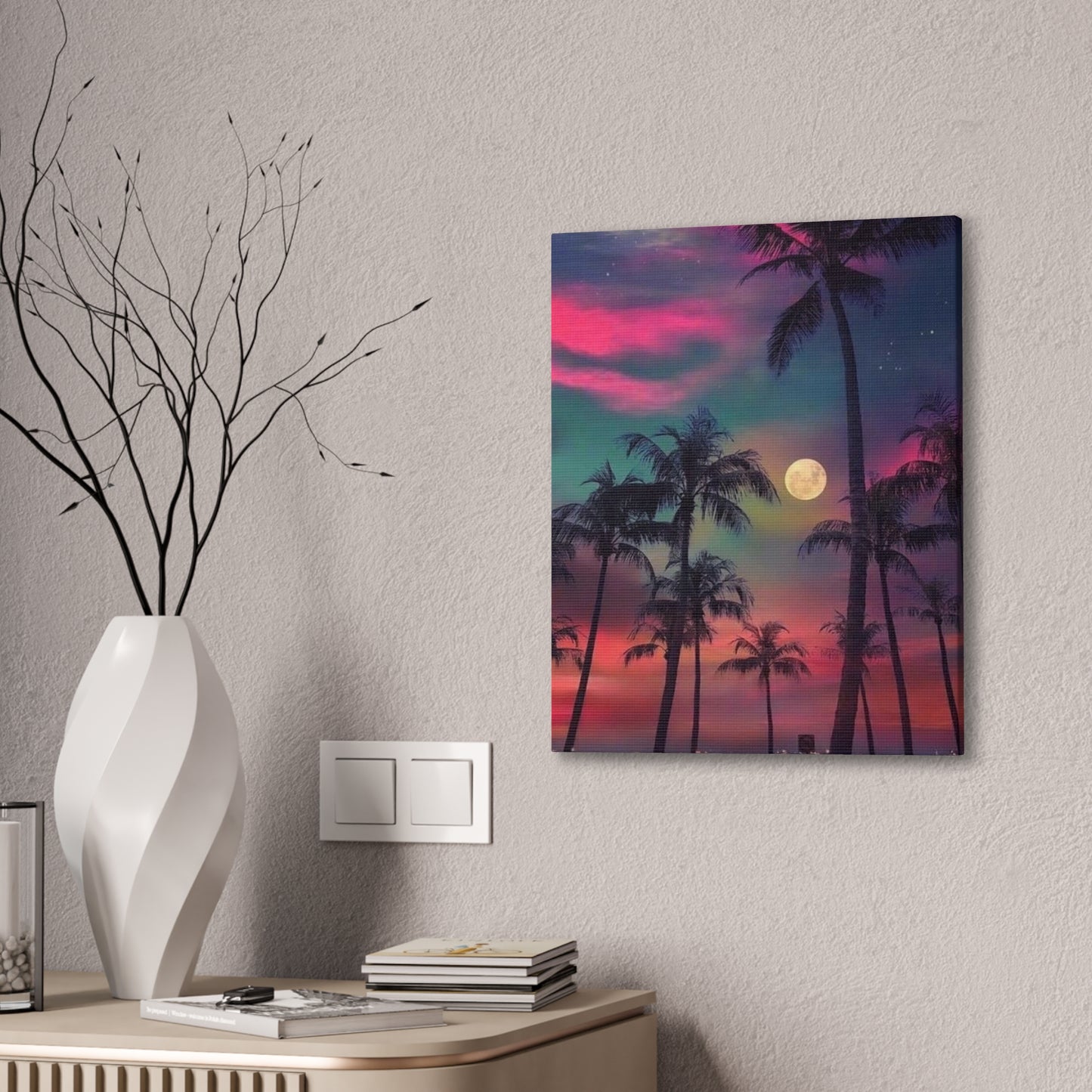 Moon Rise Palms - Canvas Stretched, 0.75"