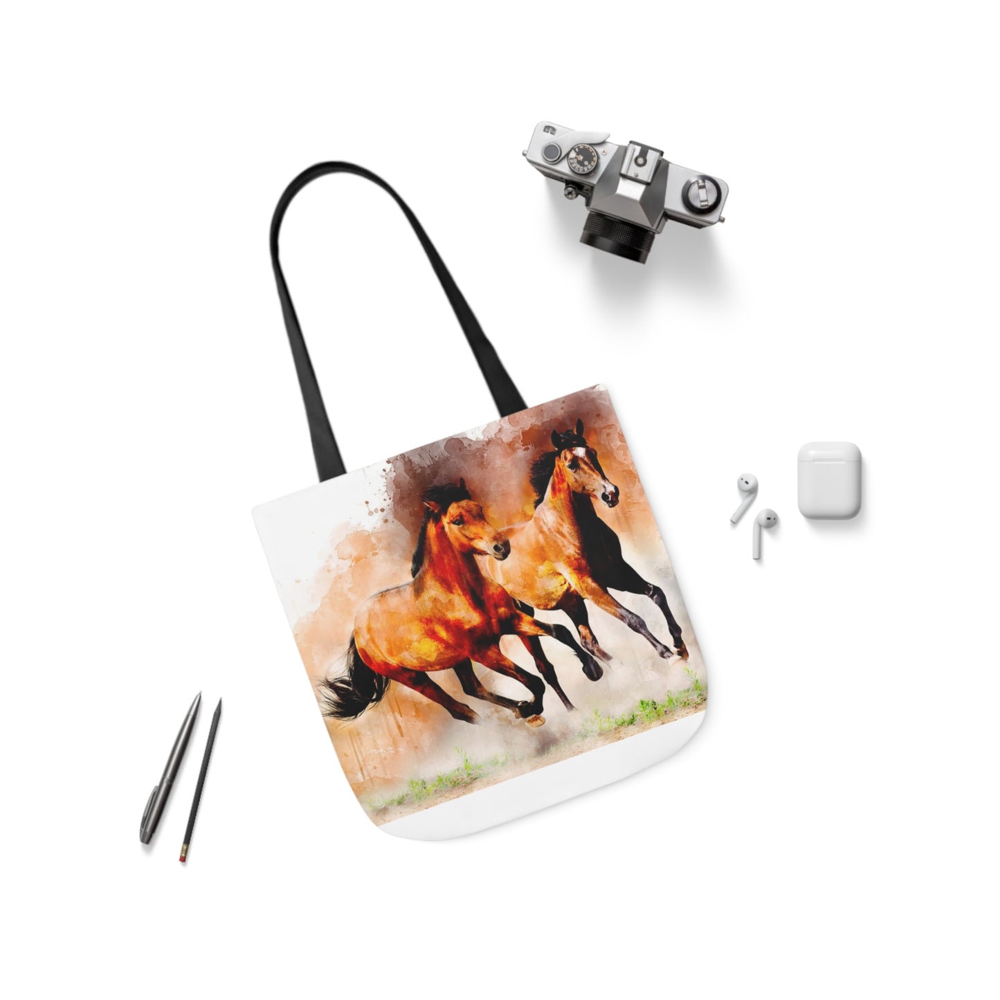 Horses - Canvas Tote Bag, 5-Color Straps