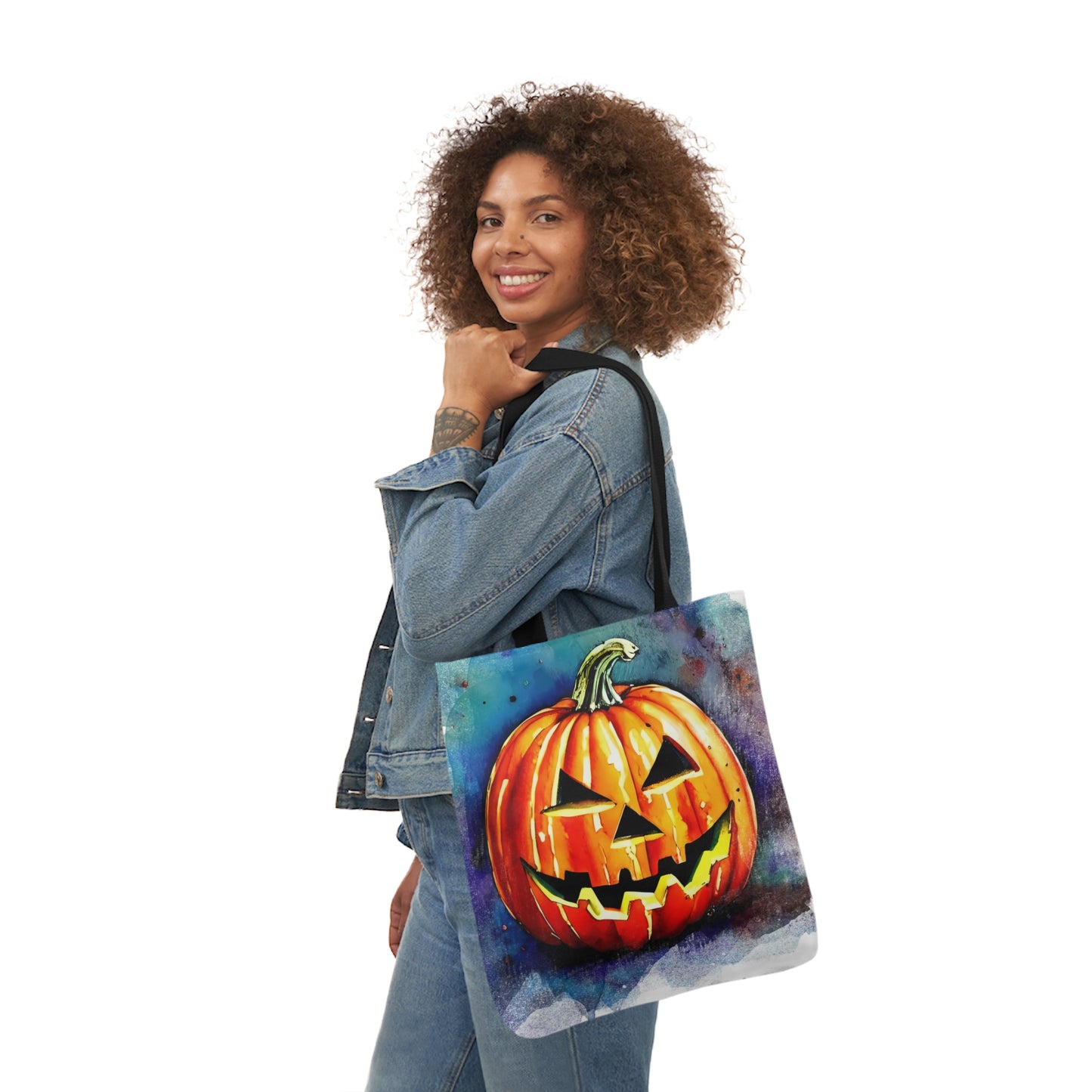 Pumkin Face - Canvas Tote Bag, 5-Color Straps - Halloween