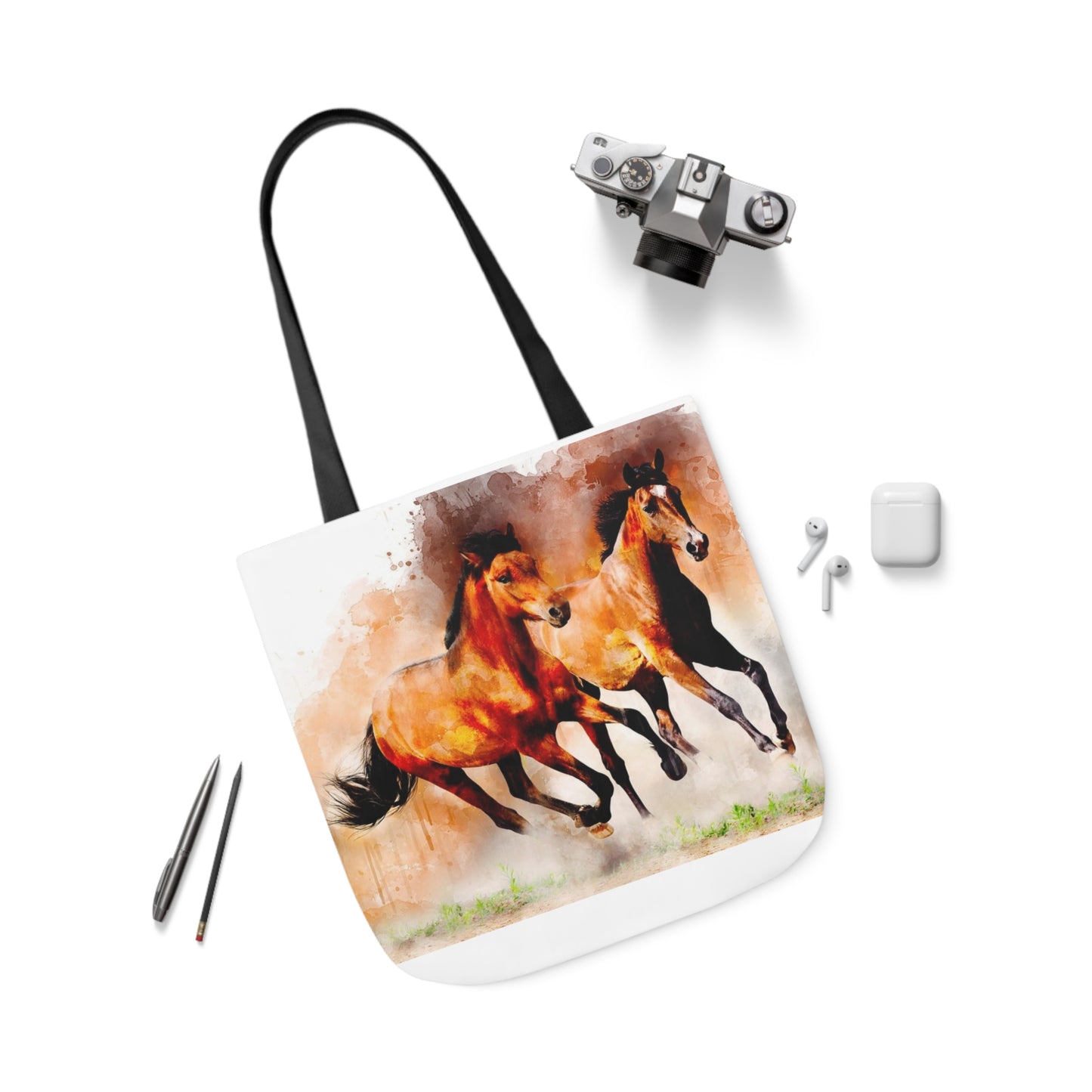 Horses - Canvas Tote Bag, 5-Color Straps