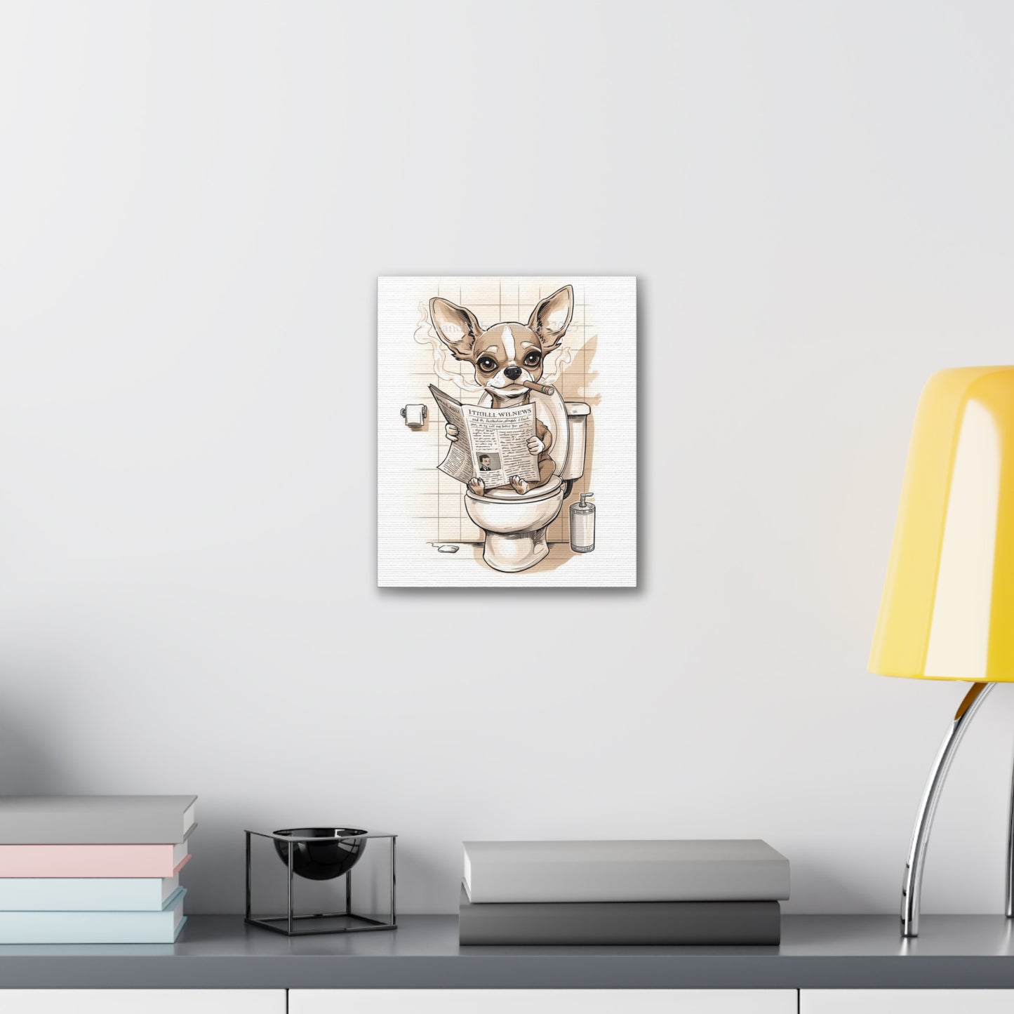 Chihuahua Reading the Paper - Canvas Stretched, 0.75" - Wall Art 2026 - Bathroom Humor