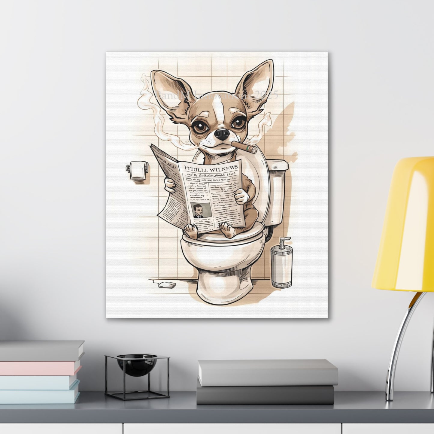Chihuahua Reading the Paper - Canvas Stretched, 0.75" - Wall Art 2026 - Bathroom Humor