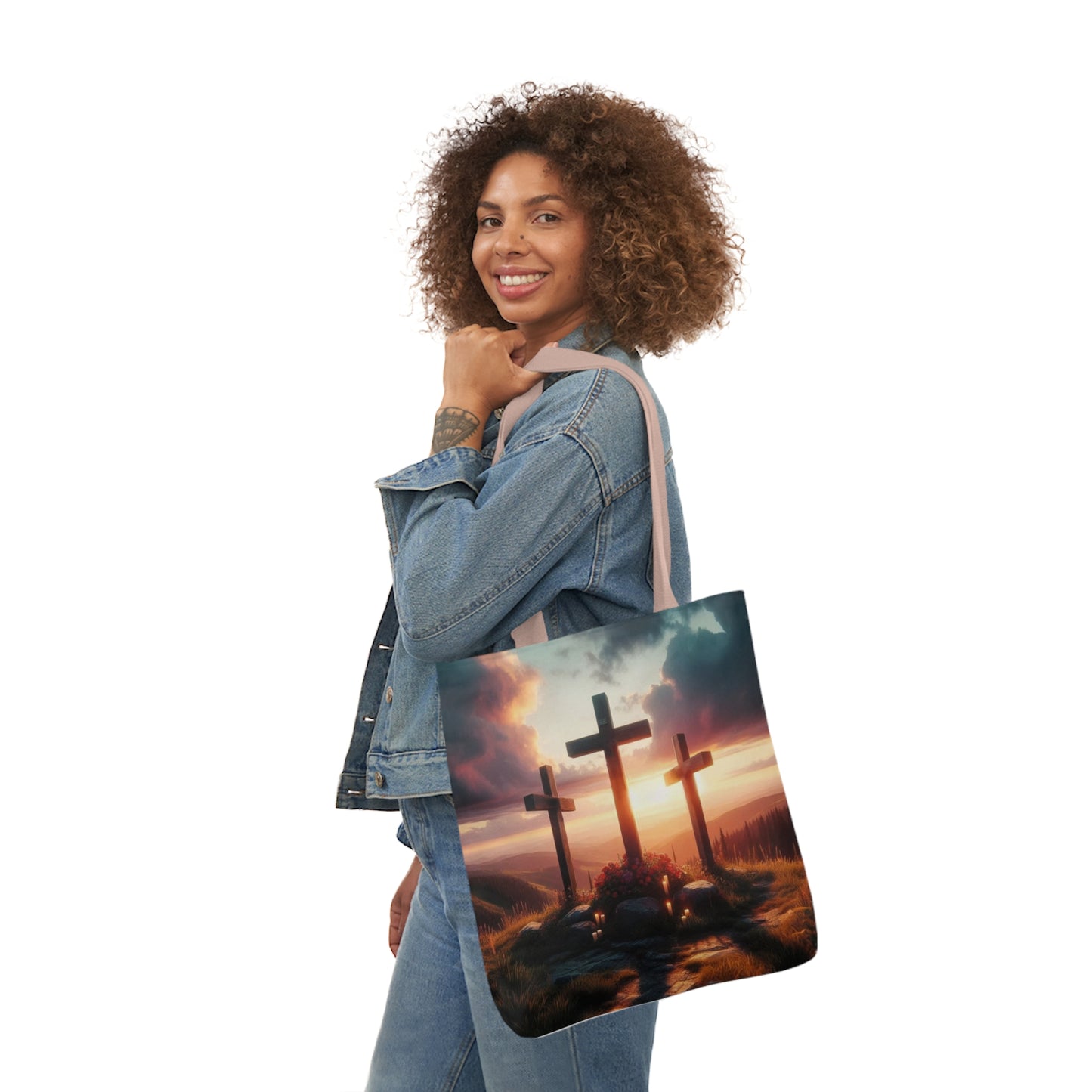 Calvary - Canvas Tote Bag, 5-Color Straps - Easter - Religious