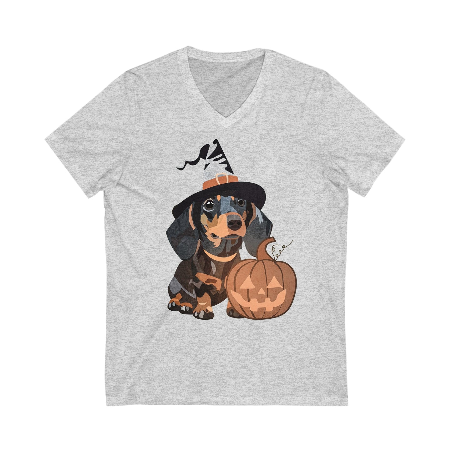 Dog and Pumpkin - Unisex Jersey Short Sleeve V-Neck T-shirts - Halloween