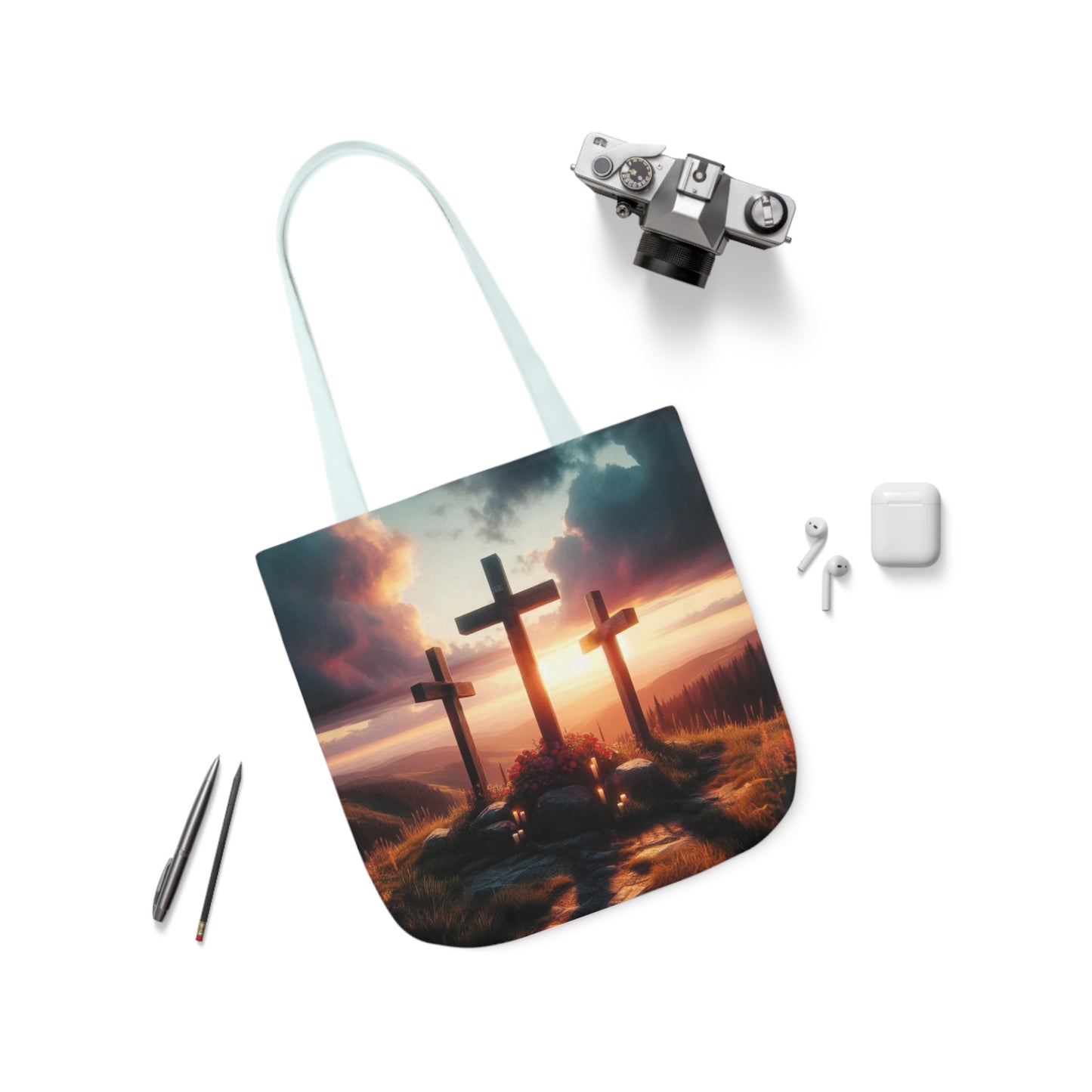 Calvary - Canvas Tote Bag, 5-Color Straps - Easter - Religious