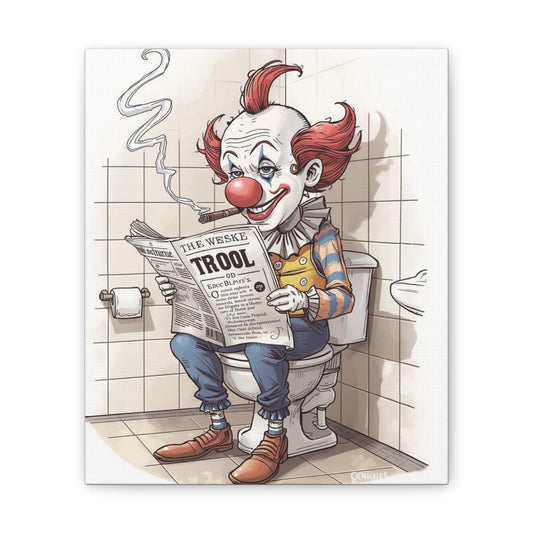 Clown Reading the Paper - Canvas Stretched, 0.75" - Wall Art 2026 - Bathroom Humor