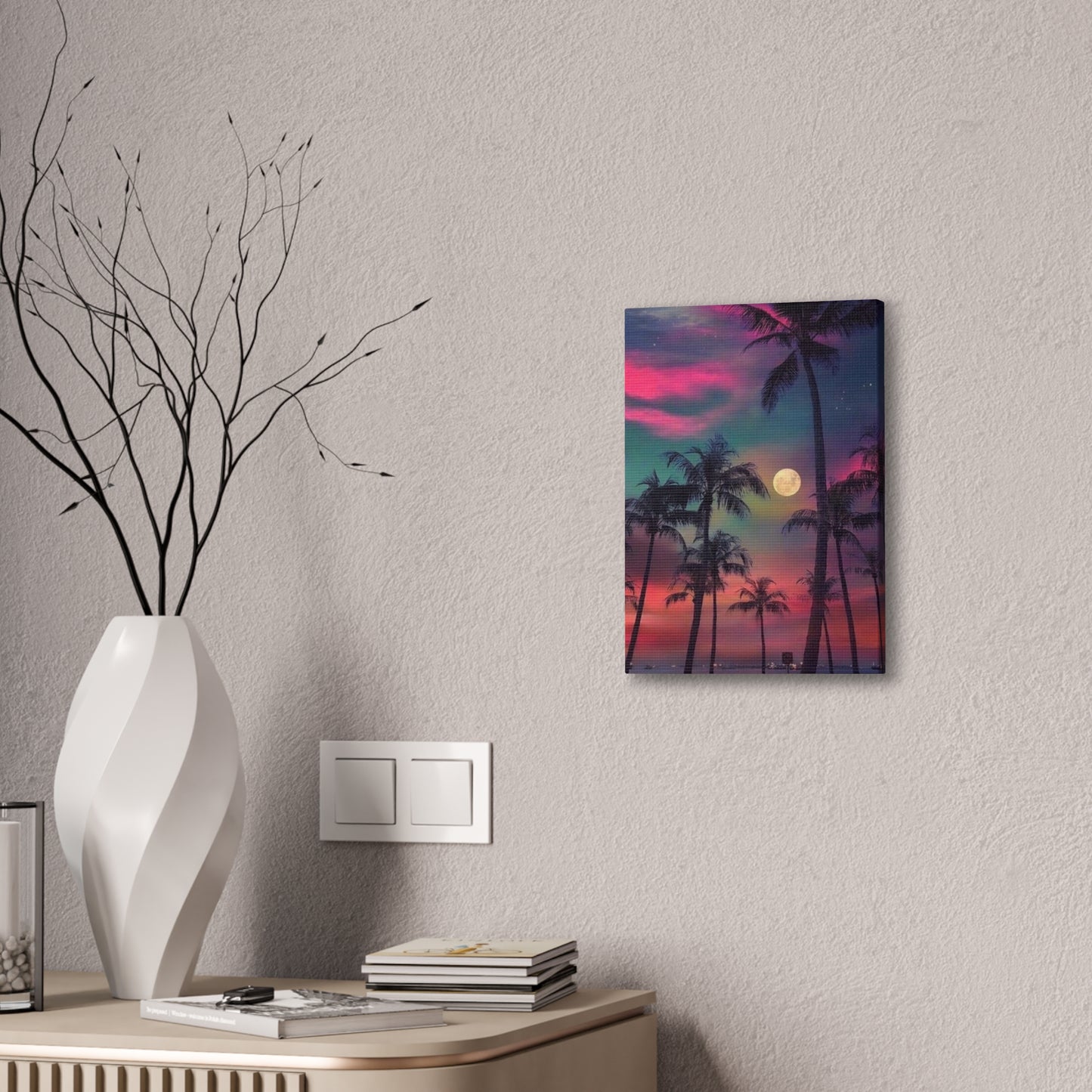 Moon Rise Palms - Canvas Stretched, 0.75"