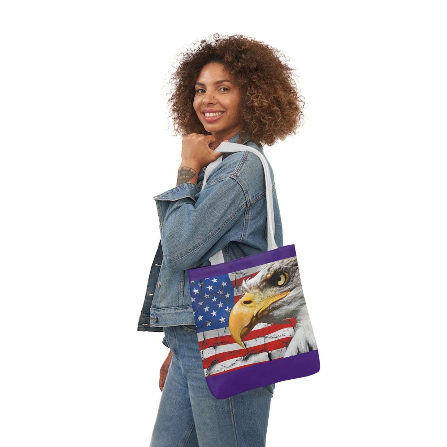 American Eagle - Canvas Tote Bag, 5-Color Straps - Patriotic