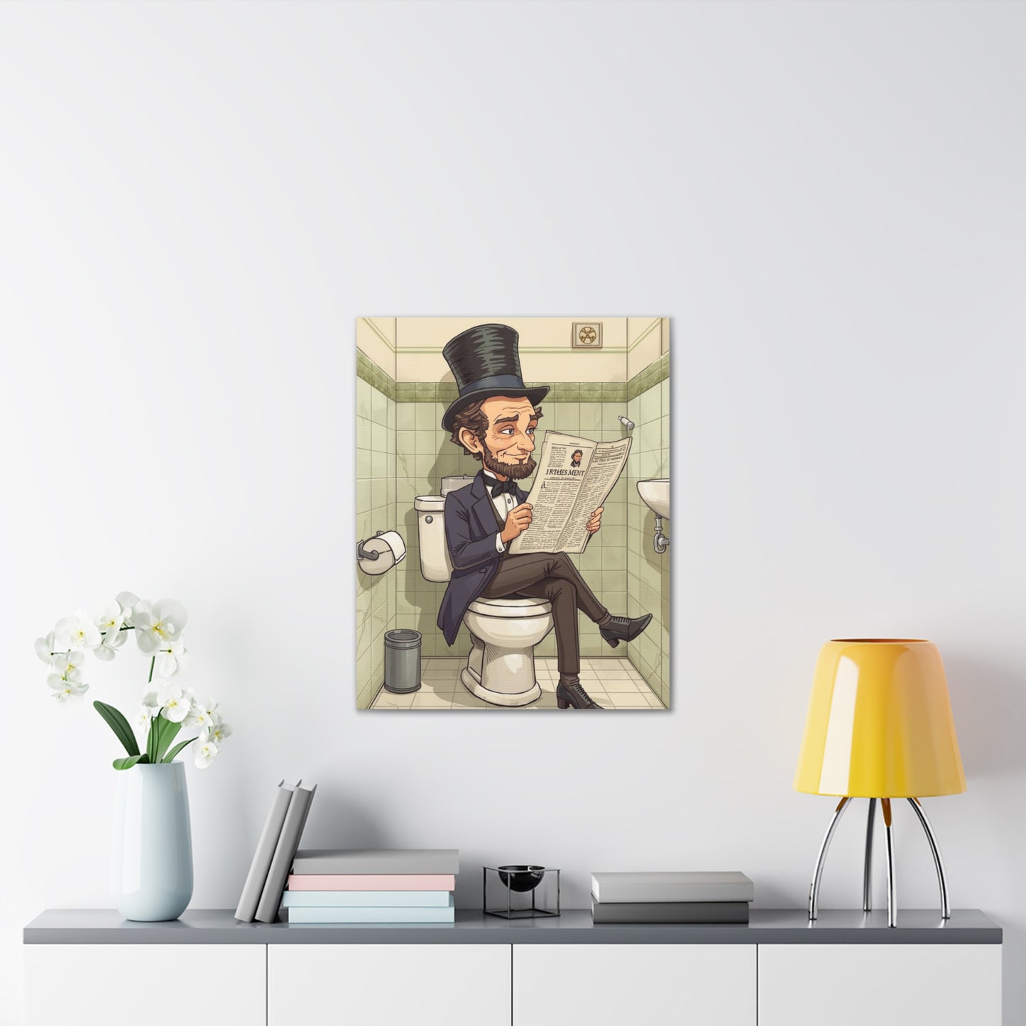 Abe on the Stool - Canvas Stretched, 0.75" - Wall Art 2026 - Bathroom Humor