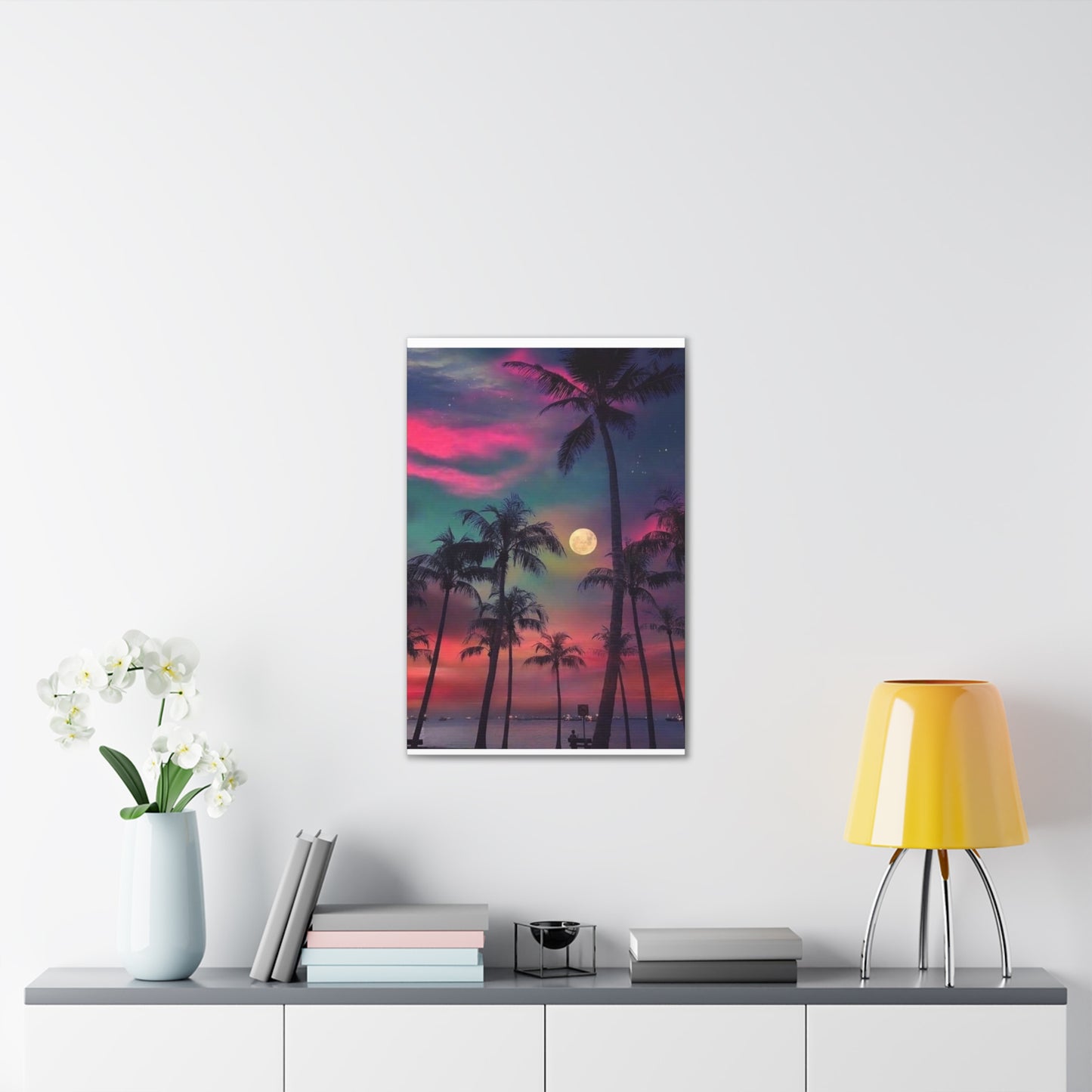 Moon Rise Palms - Canvas Stretched, 0.75"