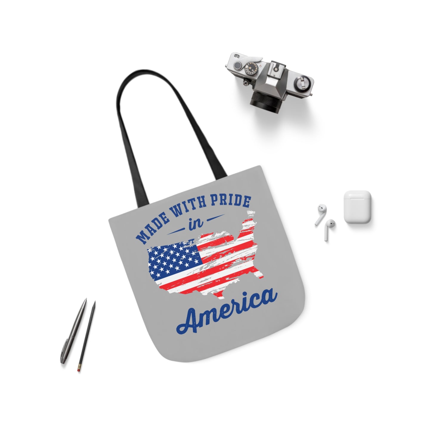 Made with Pride - Canvas Tote Bag, 5-Color Straps - Patriotic