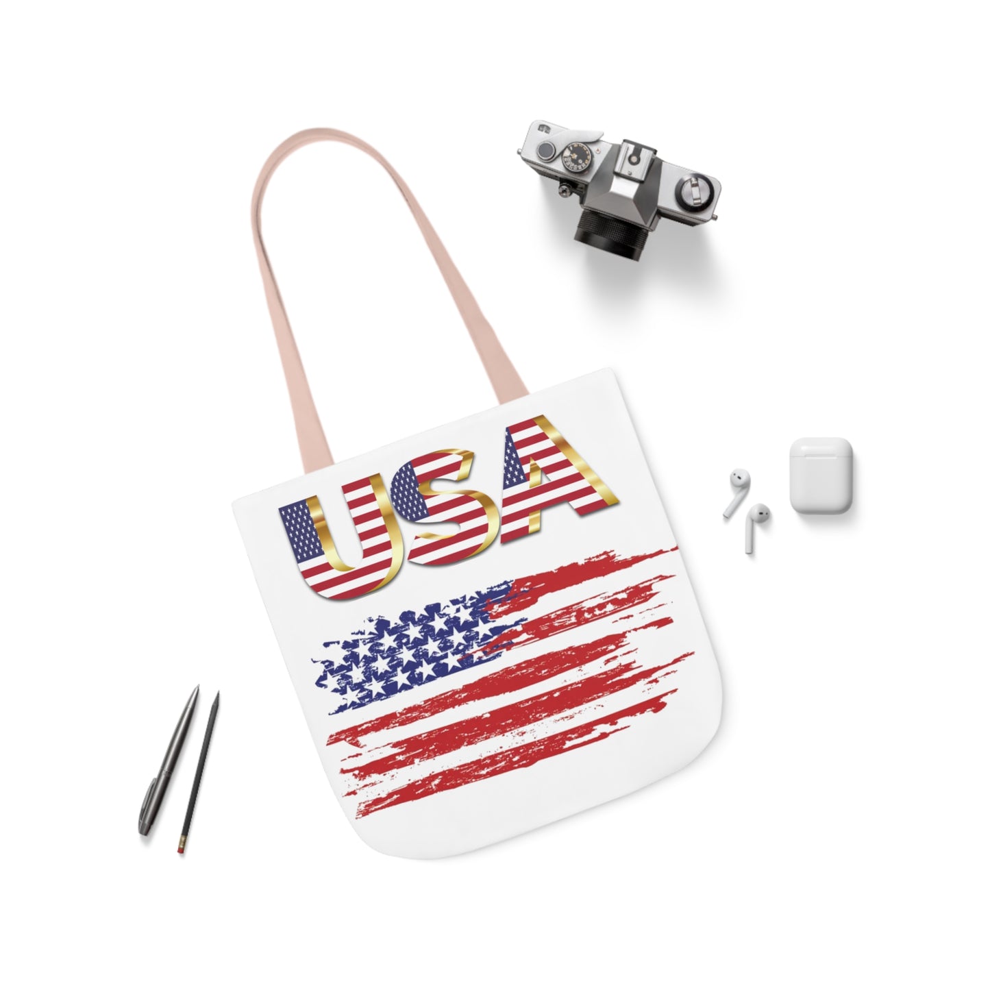 American - Canvas Tote Bag, 5-Color Straps - Patriotic