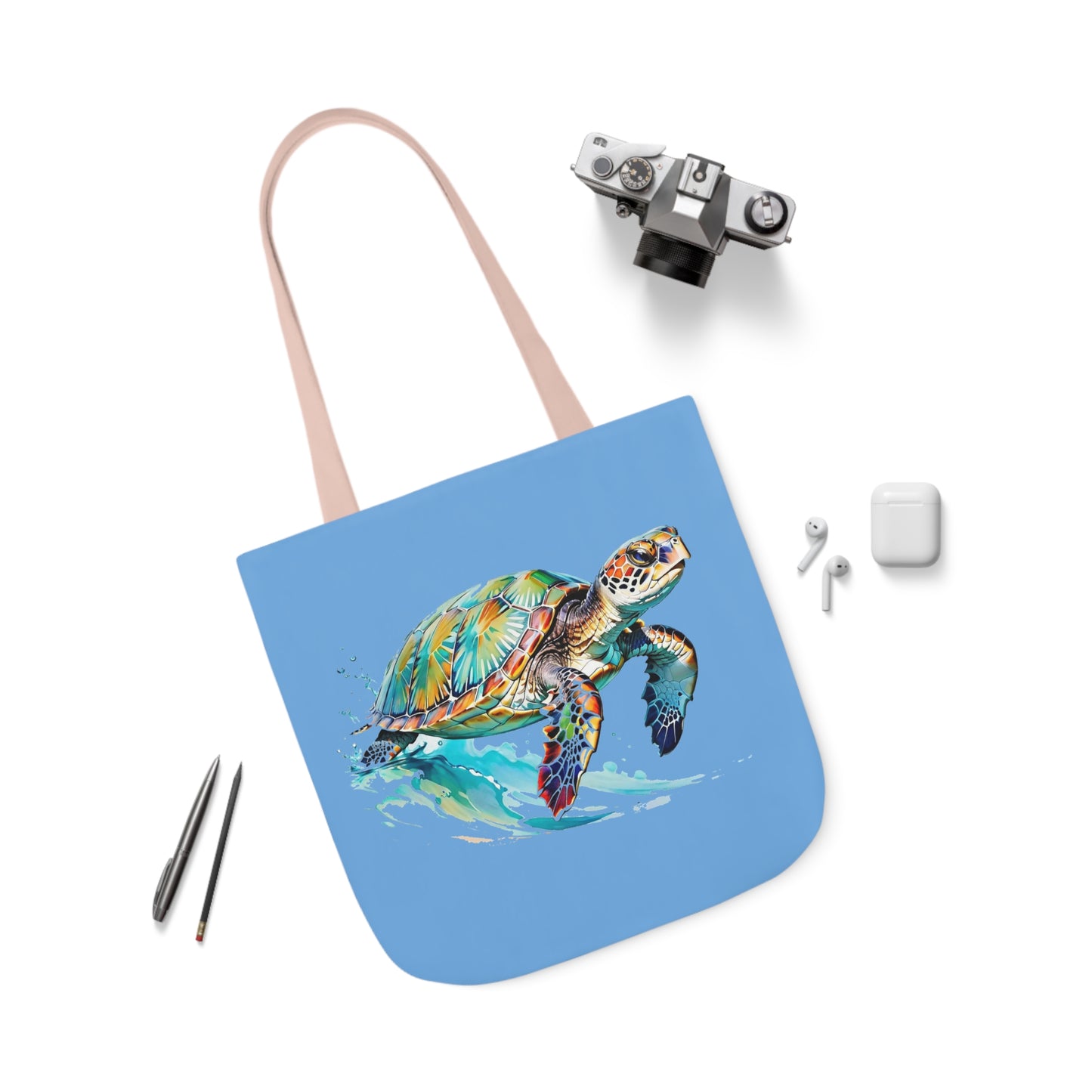 Turtle - Canvas Tote Bag, 5-Color Straps