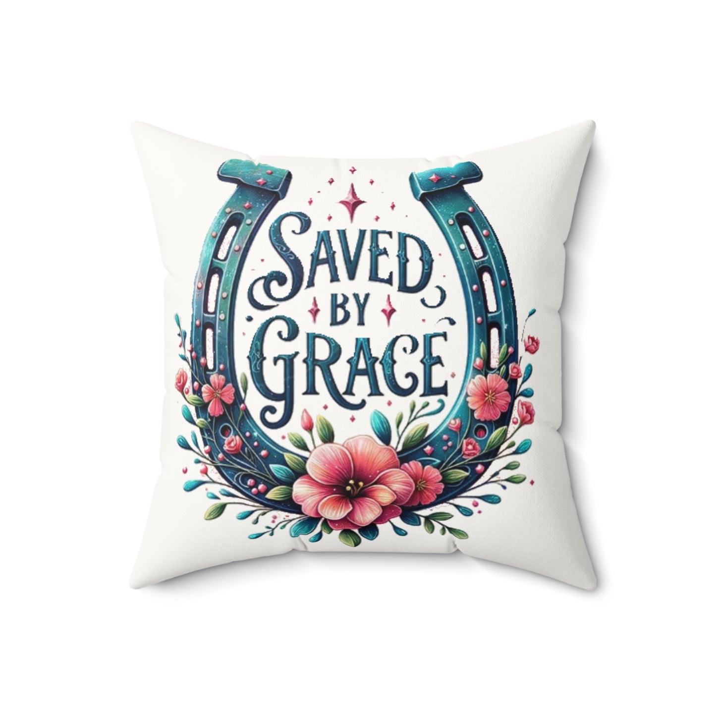 Saved By Grace - Faux Suede Square Pillow - Easter - Mother's Day - Father's Day