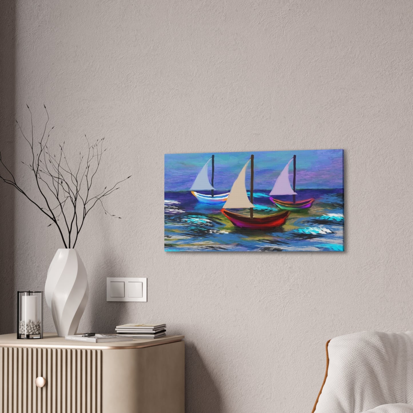 Sail Boats - Pastel _ Canvas Stretched, 0.75"